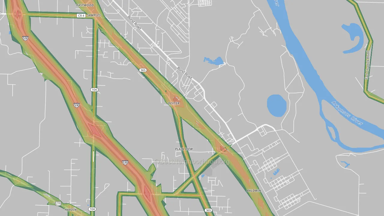 Pastoria, AR Map of Noise Levels in Pastoria