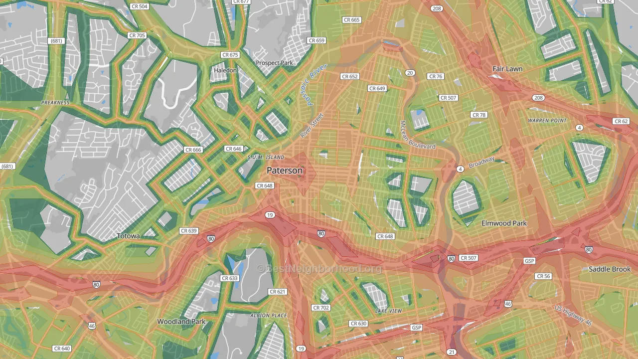 Paterson, NJ Map of Noise Levels in Paterson