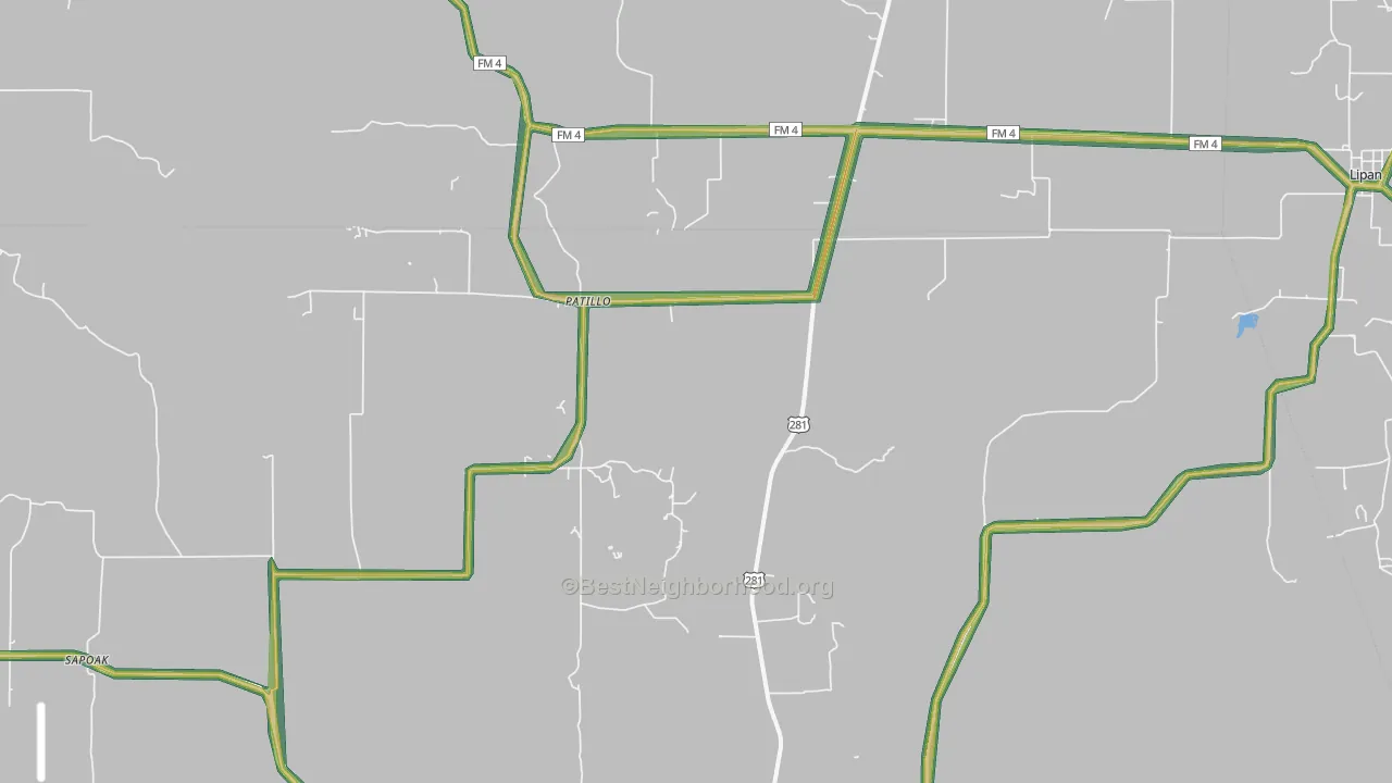 Patillo, TX Map of Noise Levels in Patillo