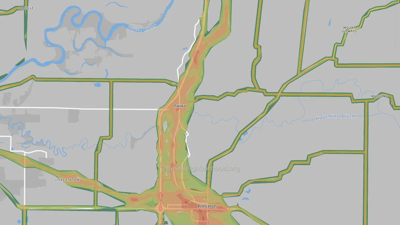 Patoka, IN Map of Noise Levels in Patoka