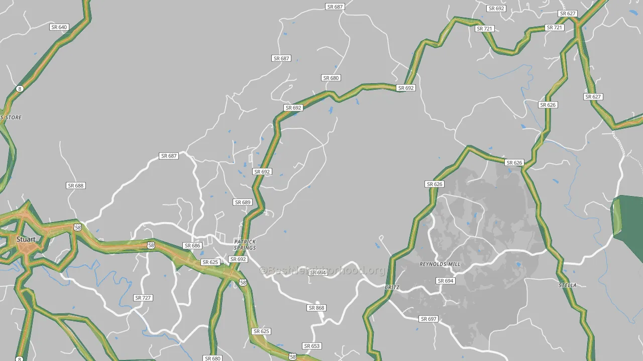 Patrick Springs, VA Map of Noise Levels in Patrick Springs