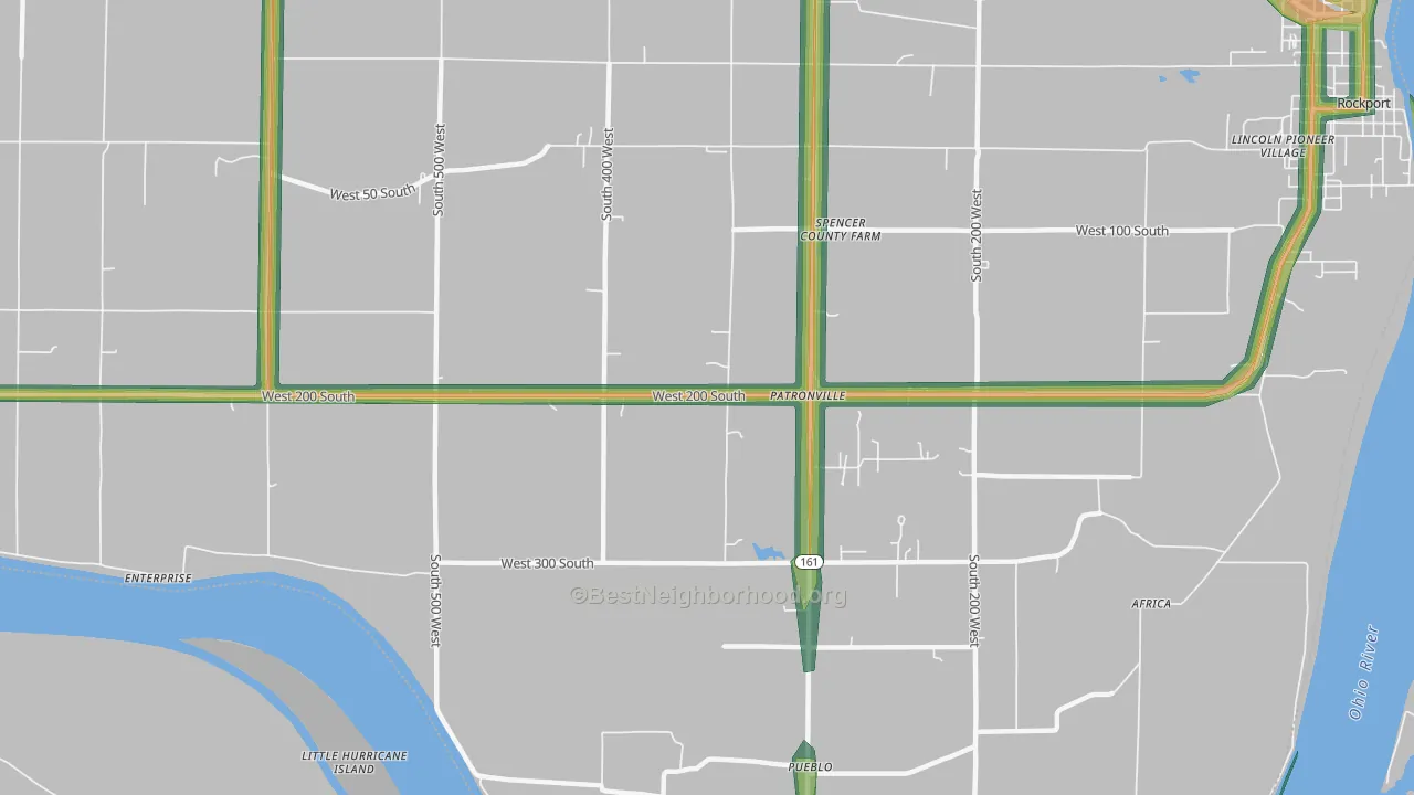 Patronville, IN Map of Noise Levels in Patronville