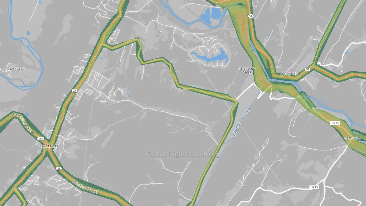 Patterson Creek, WV Map of Noise Levels in Patterson Creek