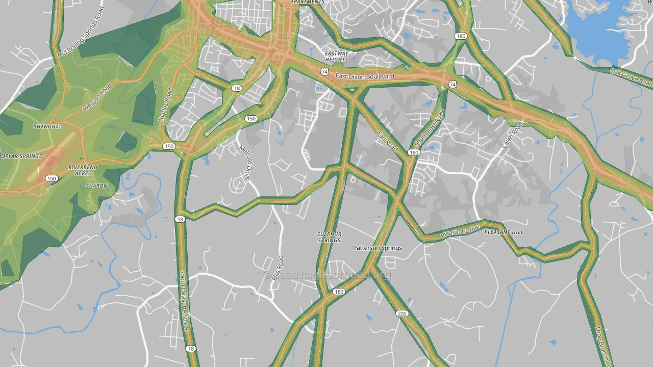 Patterson Springs, NC Map of Noise Levels in Patterson Springs