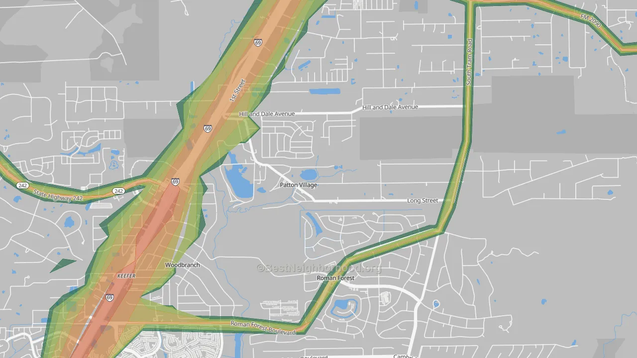 Patton Village, TX Map of Noise Levels in Patton Village