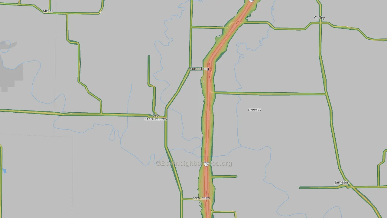 Pattonsburg, MO Map of Noise Levels in Pattonsburg