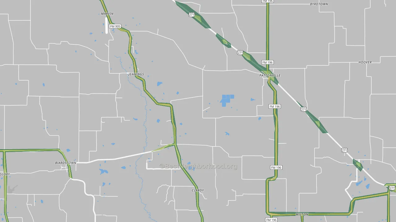 Pattonville, TX Map of Noise Levels in Pattonville