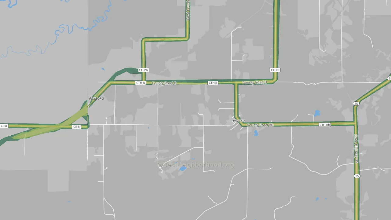 Patzau, WI Map of Noise Levels in Patzau