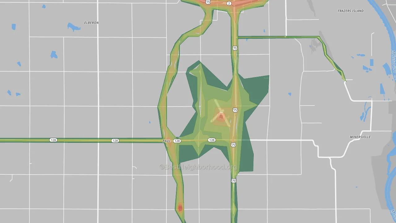 Paul, NE Map of Noise Levels in Paul