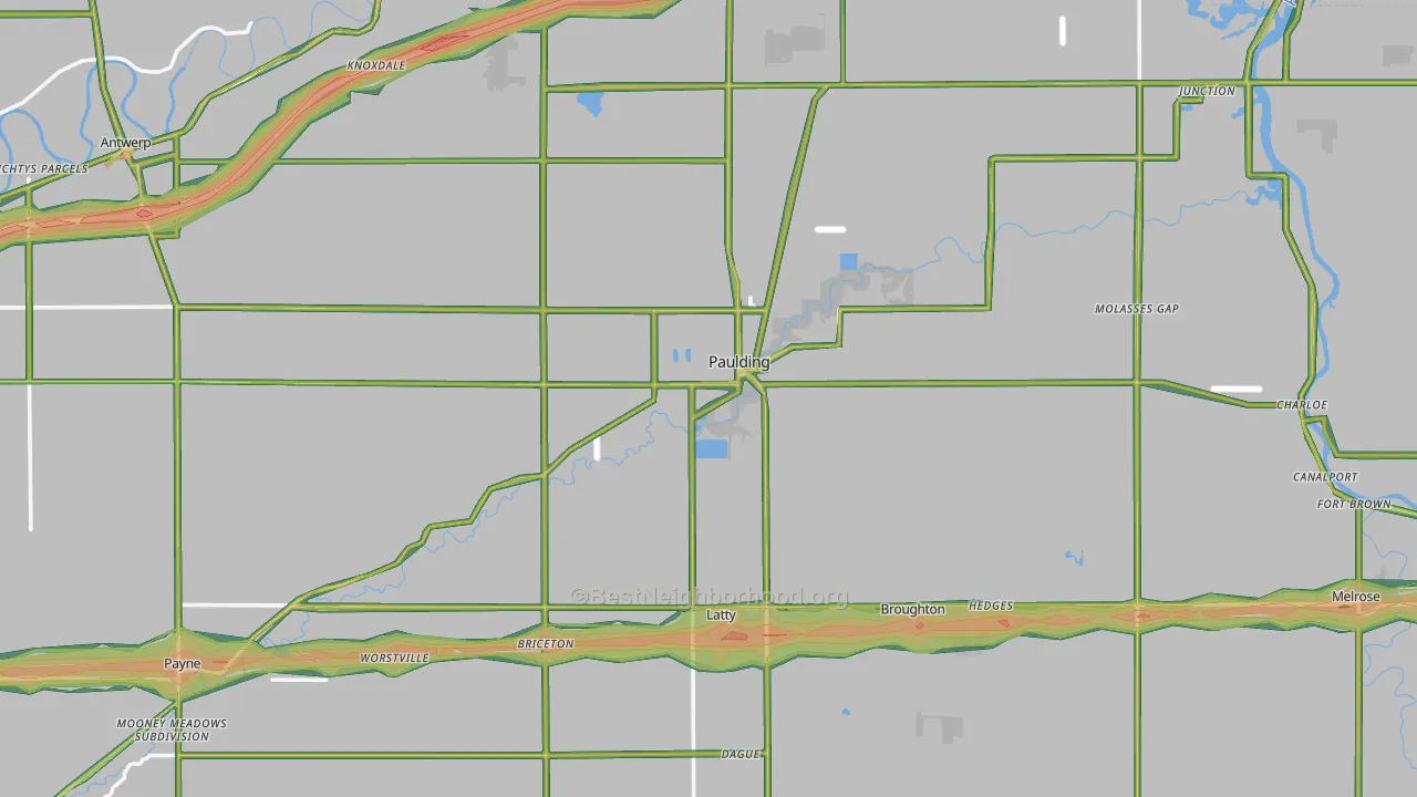 Paulding County, OH Map of Noise Levels in Paulding County