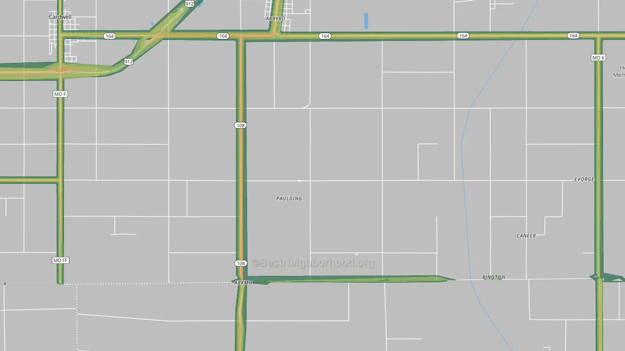 Paulding, MO Map of Noise Levels in Paulding