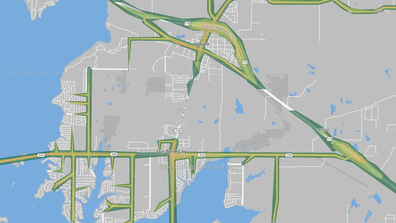 Pauline, TX Map of Noise Levels in Pauline