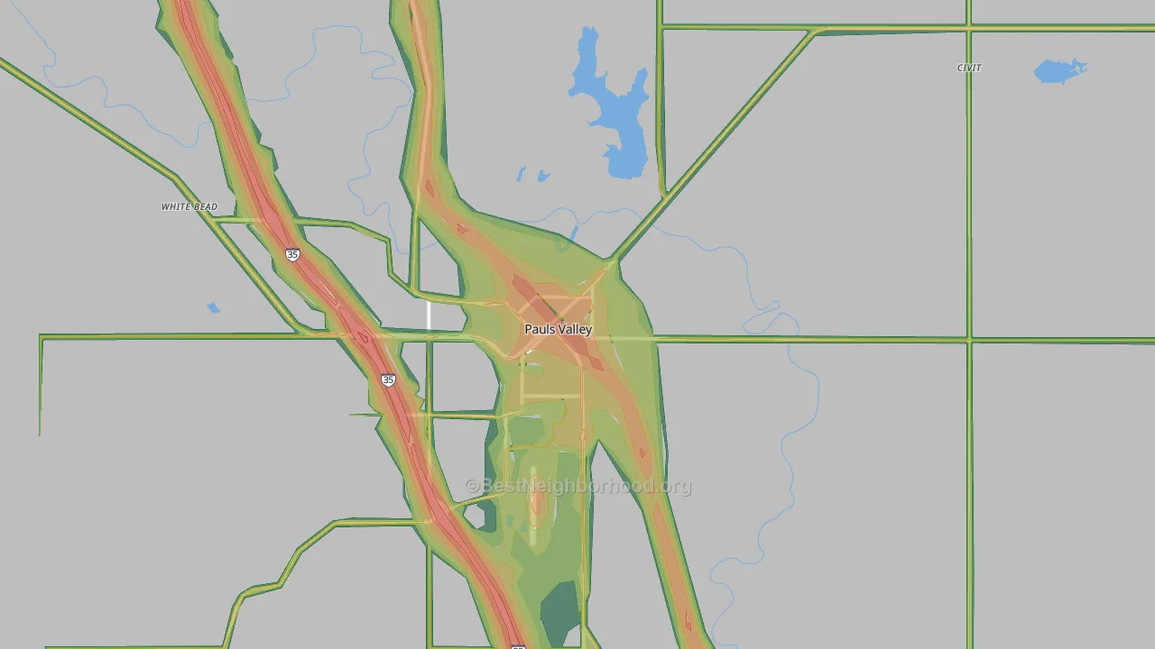 Pauls Valley, OK Map of Noise Levels in Pauls Valley