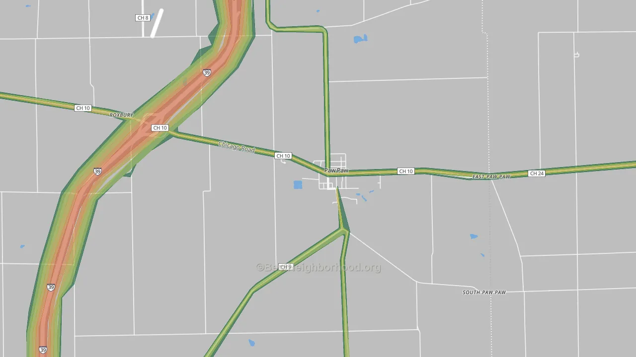 Paw Paw, IL Map of Noise Levels in Paw Paw
