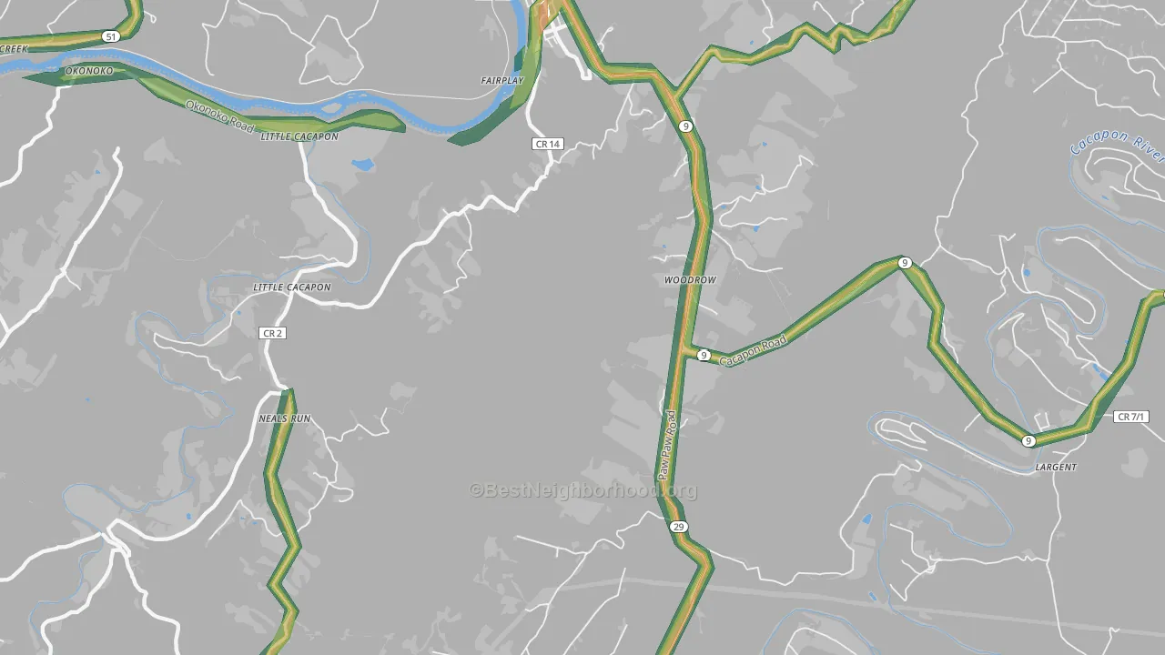 Paw Paw, WV Map of Noise Levels in Paw Paw