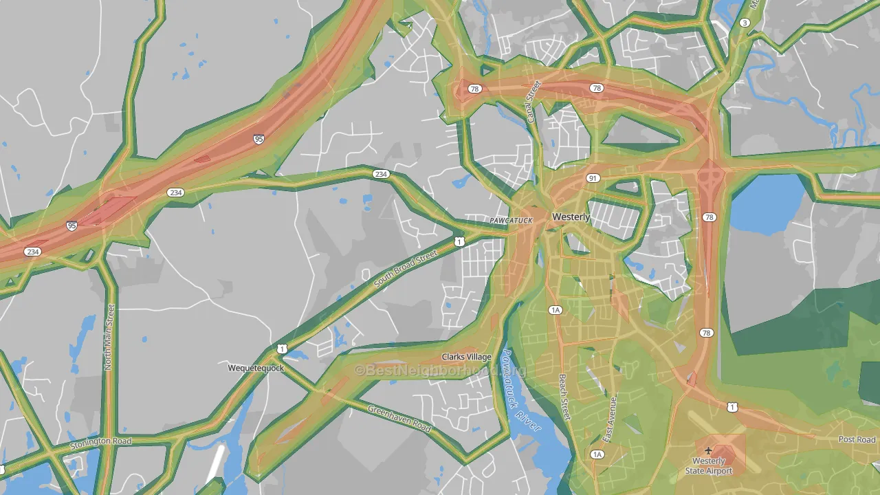 Pawcatuck, CT Map of Noise Levels in Pawcatuck