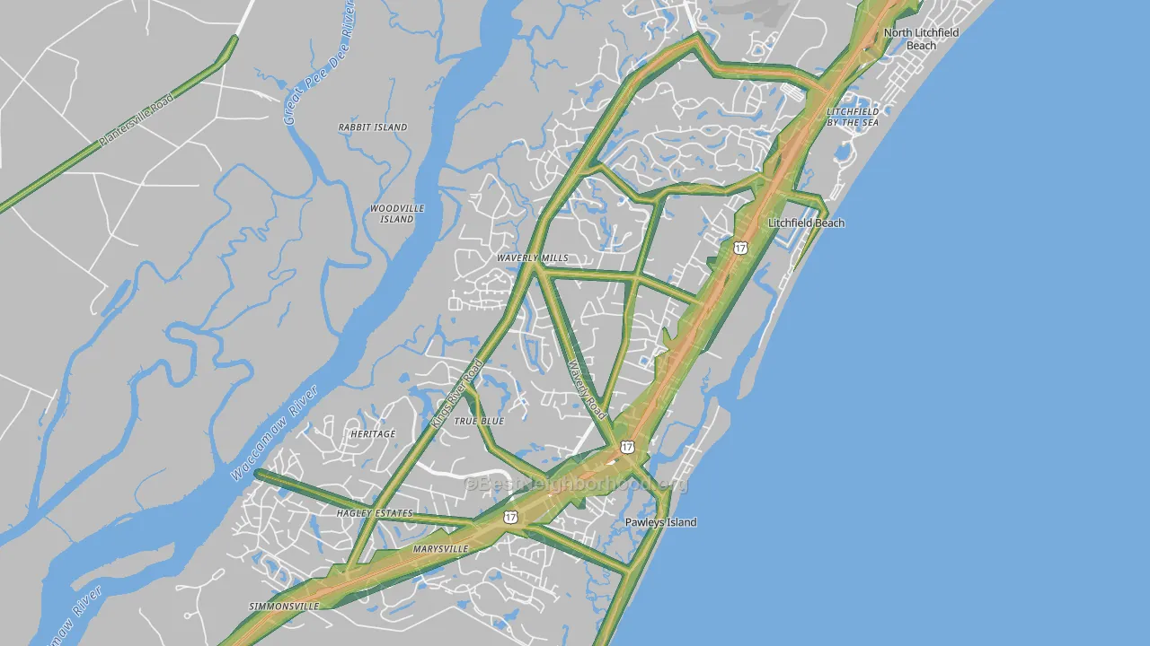 Pawleys Island, SC Map of Noise Levels in Pawleys Island