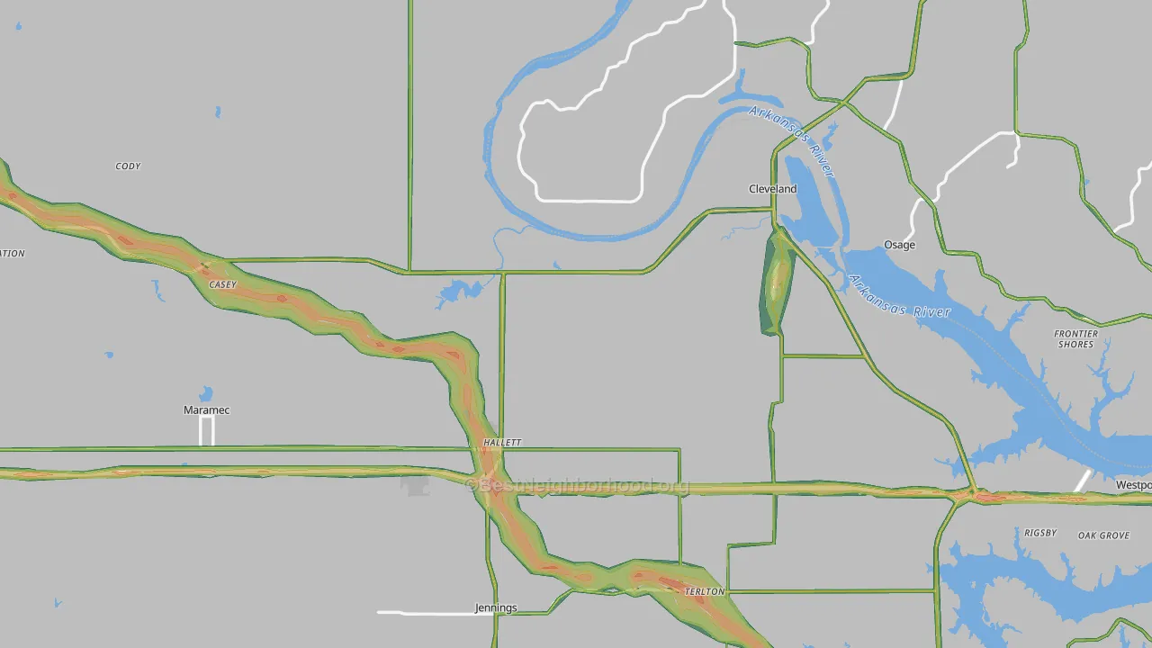 Pawnee County, OK Map of Noise Levels in Pawnee County