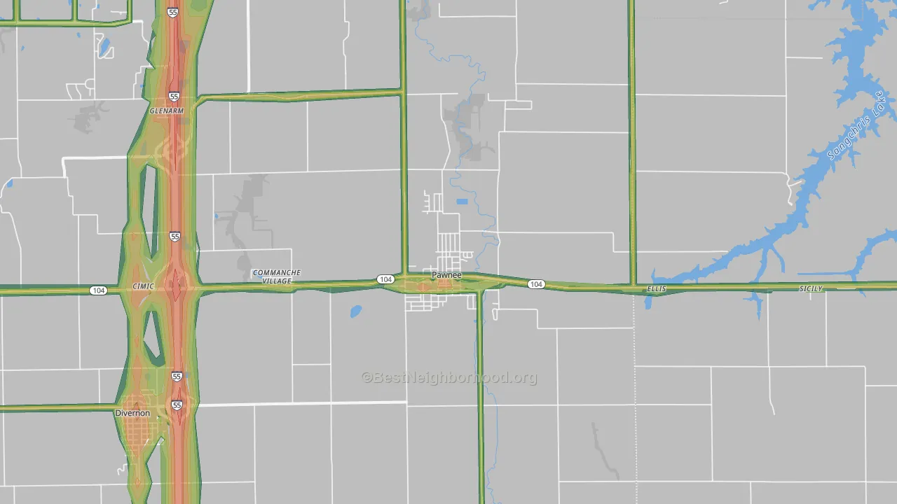 Pawnee, IL Map of Noise Levels in Pawnee