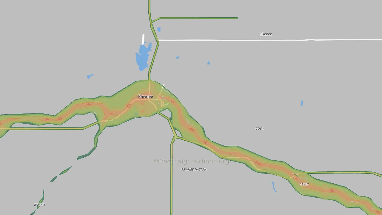 Pawnee, OK Map of Noise Levels in Pawnee
