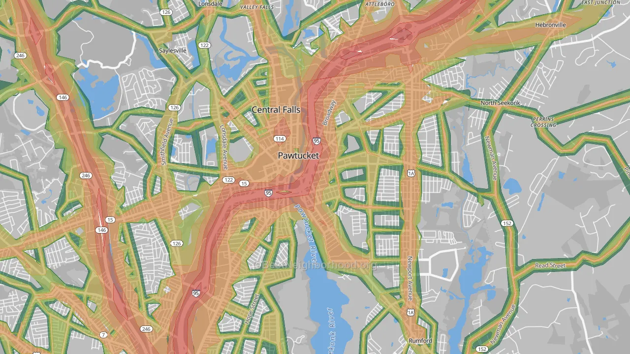 Pawtucket, RI Map of Noise Levels in Pawtucket