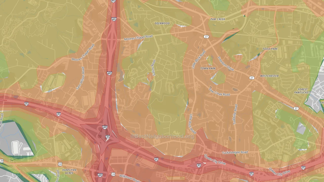 Pawtuckett, Charlotte, NC Map of Noise Levels in Pawtuckett