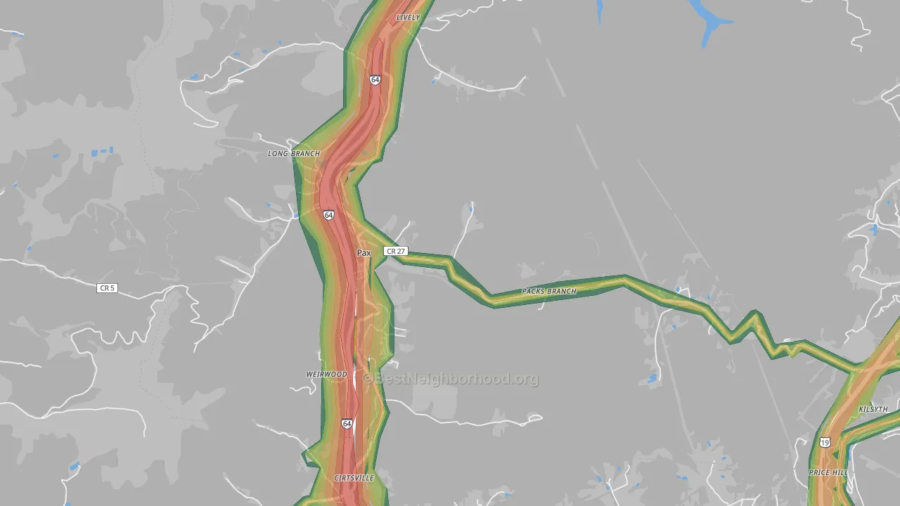 Pax, WV Map of Noise Levels in Pax
