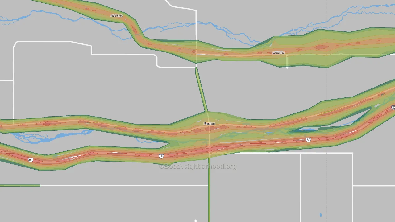 Paxton, NE Map of Noise Levels in Paxton