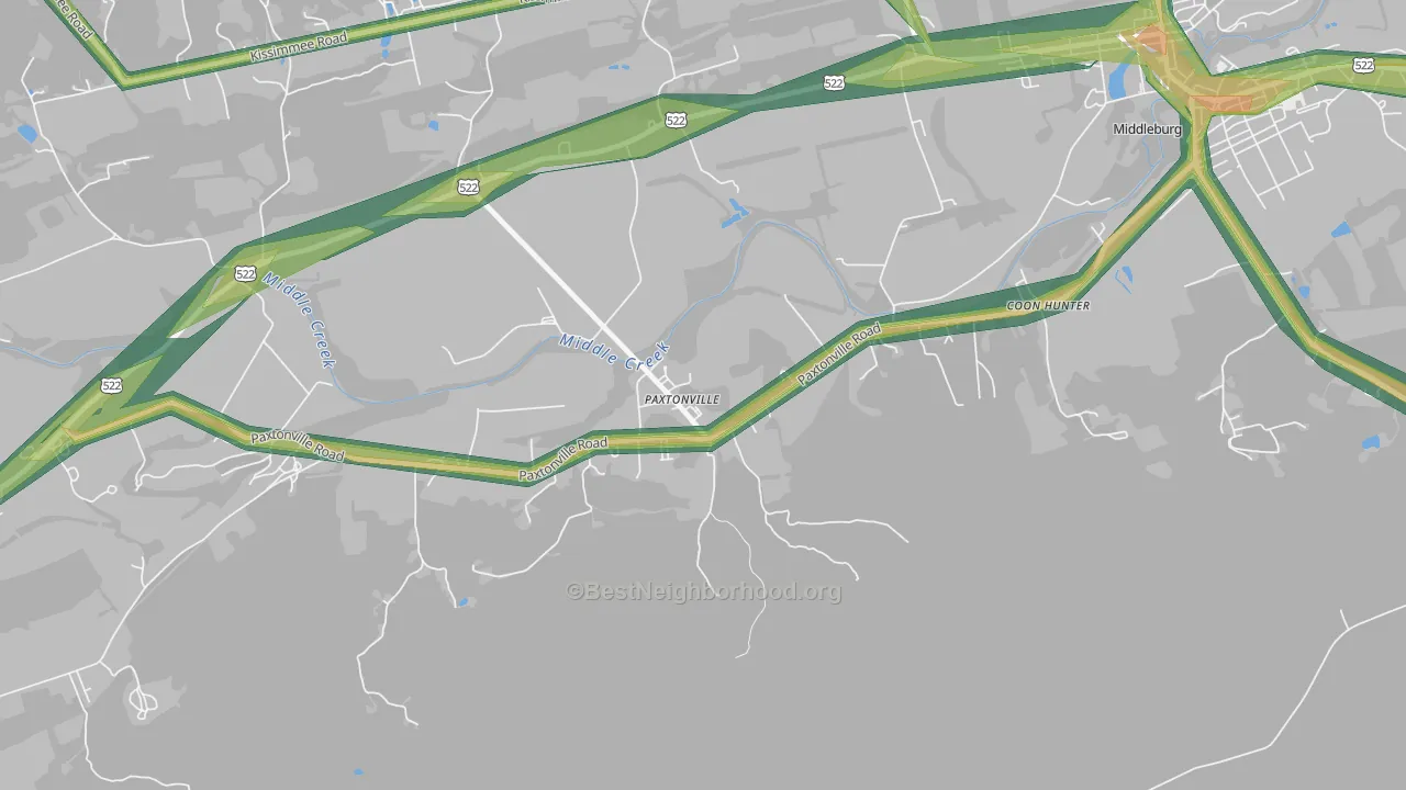 Paxtonville, PA Map of Noise Levels in Paxtonville