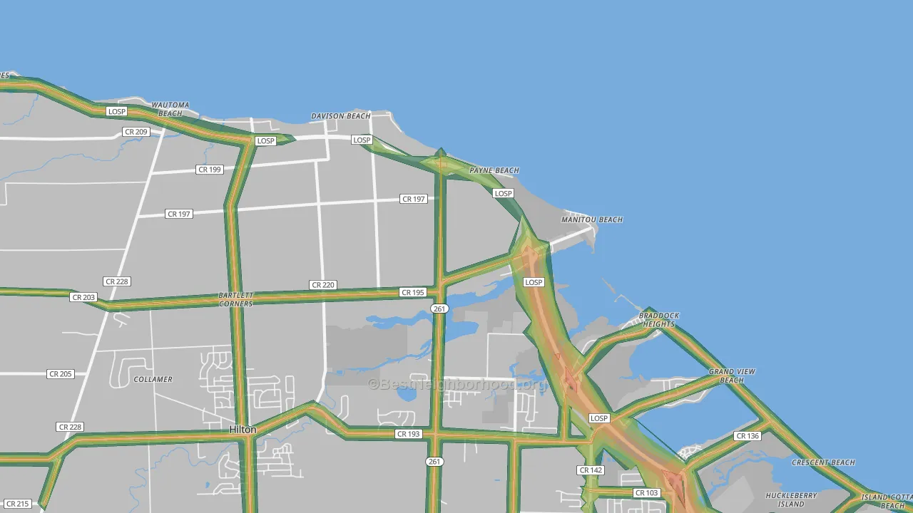Payne Beach, NY Map of Noise Levels in Payne Beach