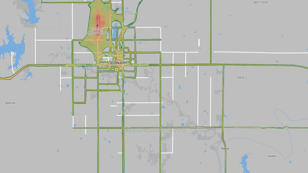 Payne County, OK Map of Noise Levels in Payne County