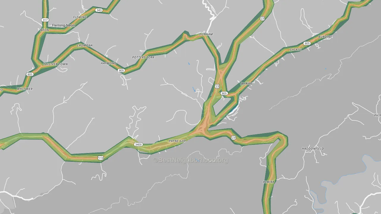 Payne Gap, KY Map of Noise Levels in Payne Gap