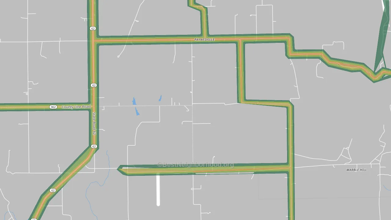 Paynesville, IN Map of Noise Levels in Paynesville