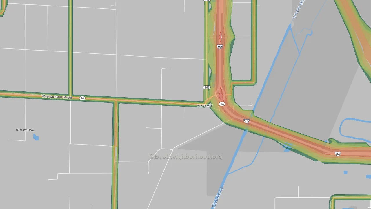 Payneway, AR Map of Noise Levels in Payneway