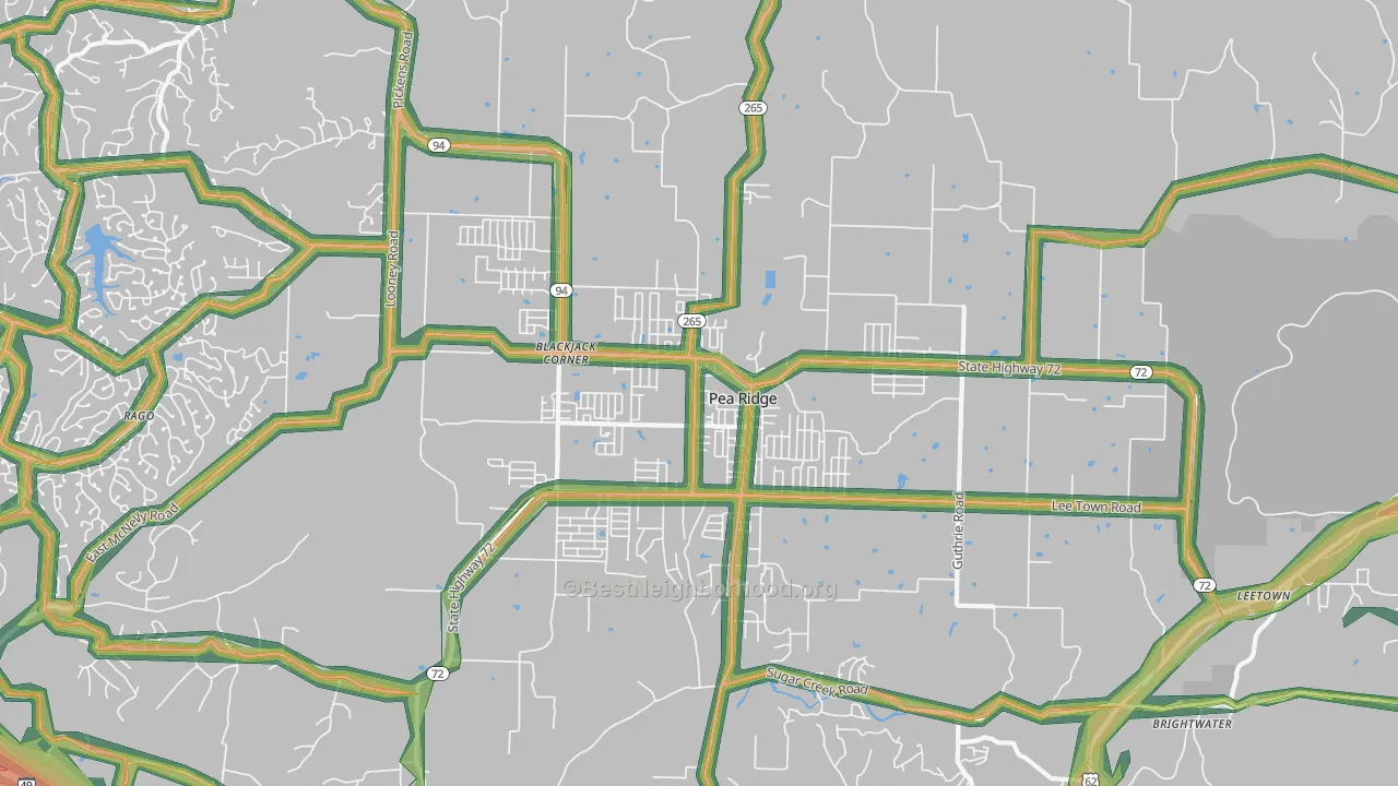 Pea Ridge, AR Map of Noise Levels in Pea Ridge