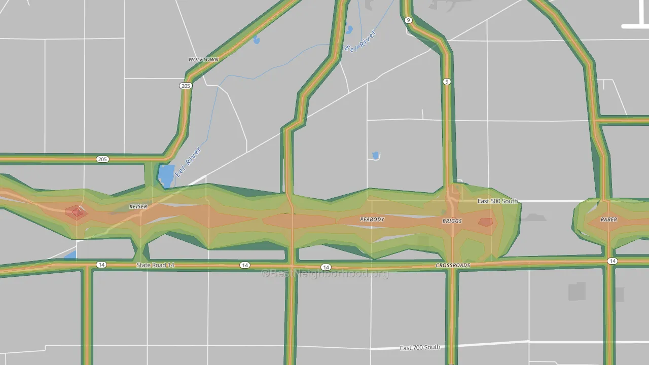 Peabody, IN Map of Noise Levels in Peabody
