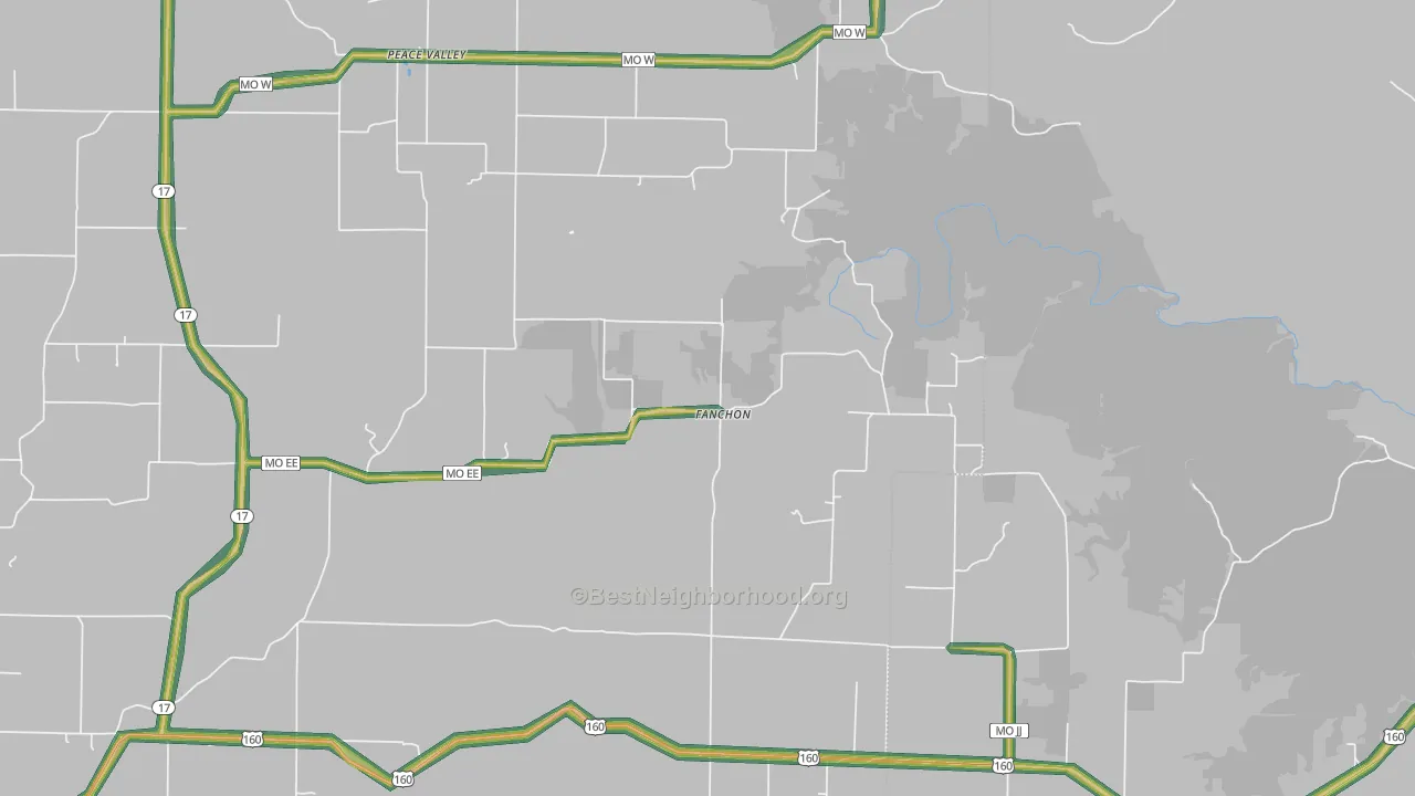 Peace Valley, MO Map of Noise Levels in Peace Valley