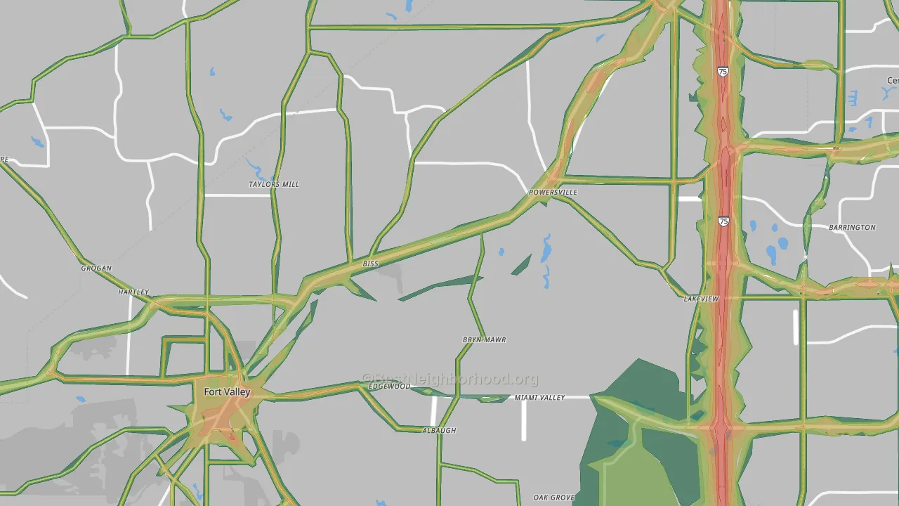 Peach County, GA Map of Noise Levels in Peach County