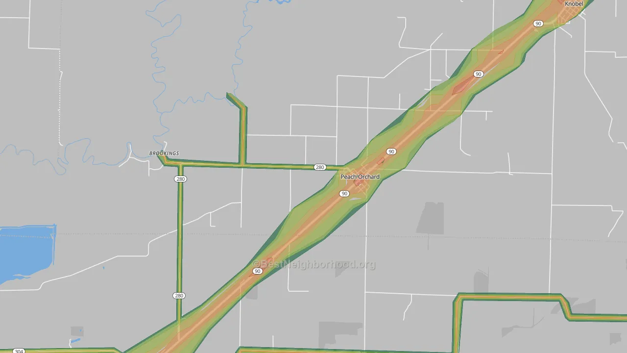Peach Orchard, AR Map of Noise Levels in Peach Orchard