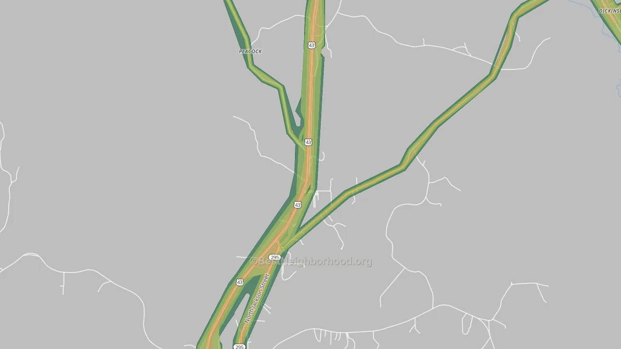 Peacock, AL Map of Noise Levels in Peacock