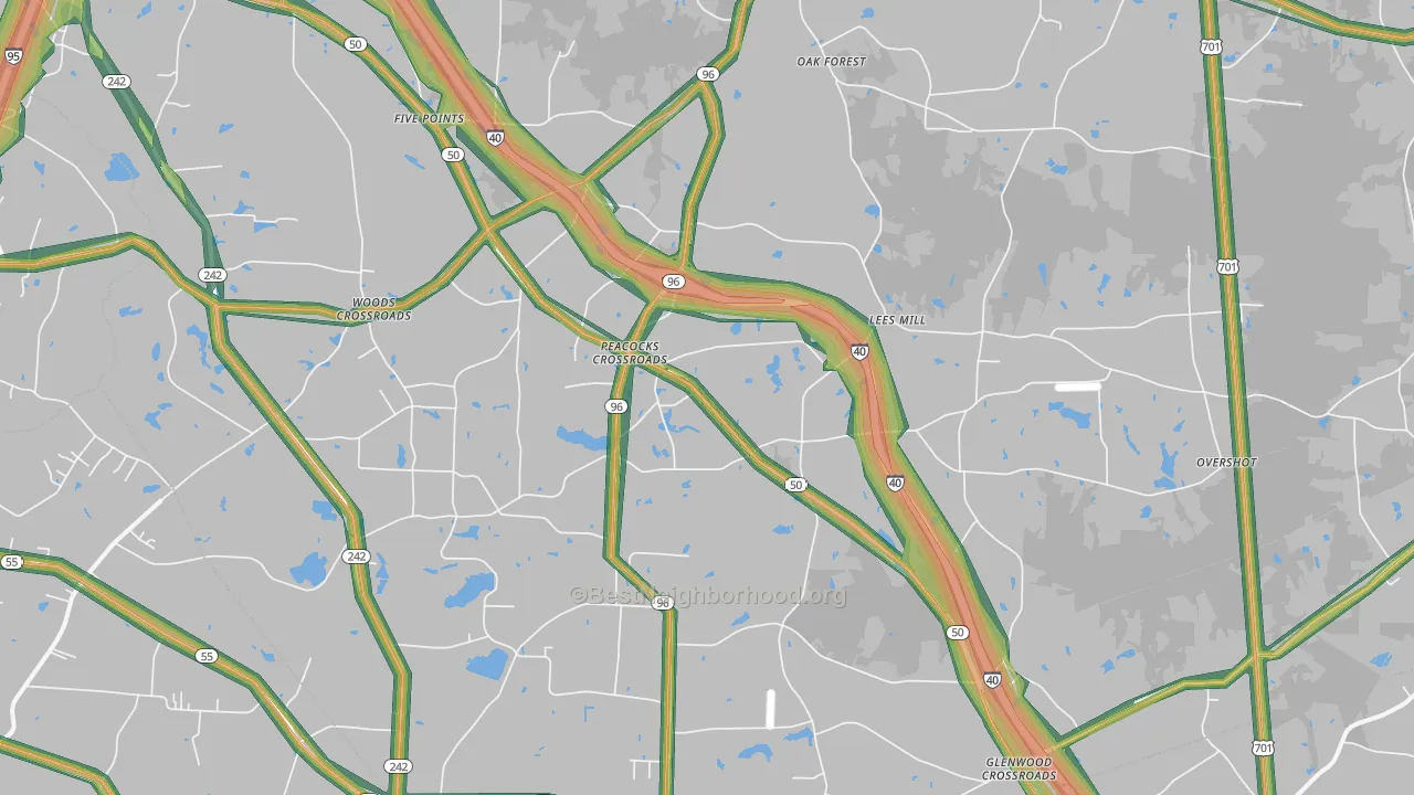 Peacocks Crossroads, NC Map of Noise Levels in Peacocks Crossroads
