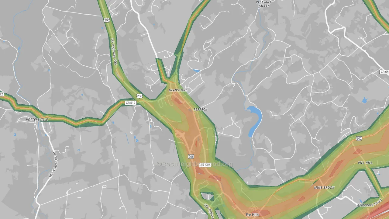 Peapack and Gladstone, NJ Map of Noise Levels in Peapack and Gladstone