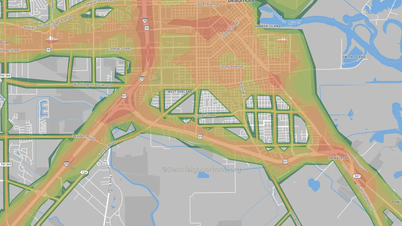 Pear Orchard, Beaumont, TX Map of Noise Levels in Pear Orchard