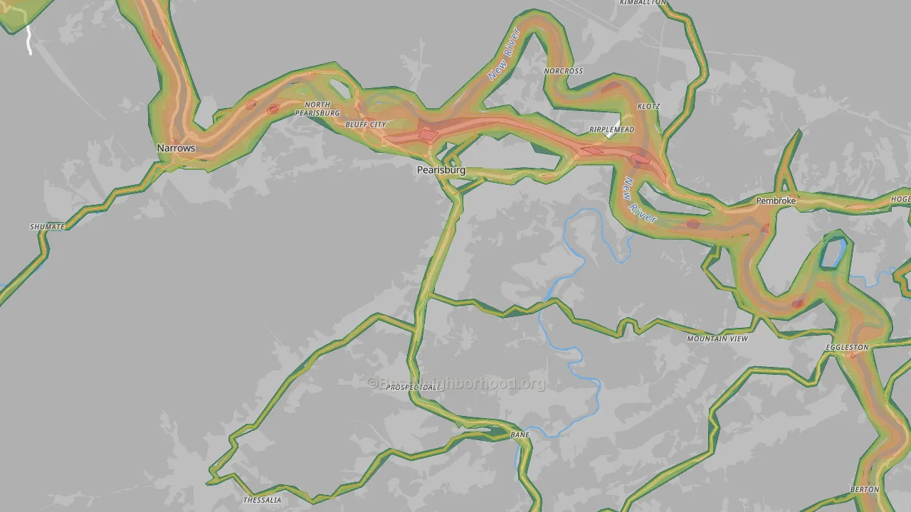 Pearisburg, VA Map of Noise Levels in Pearisburg
