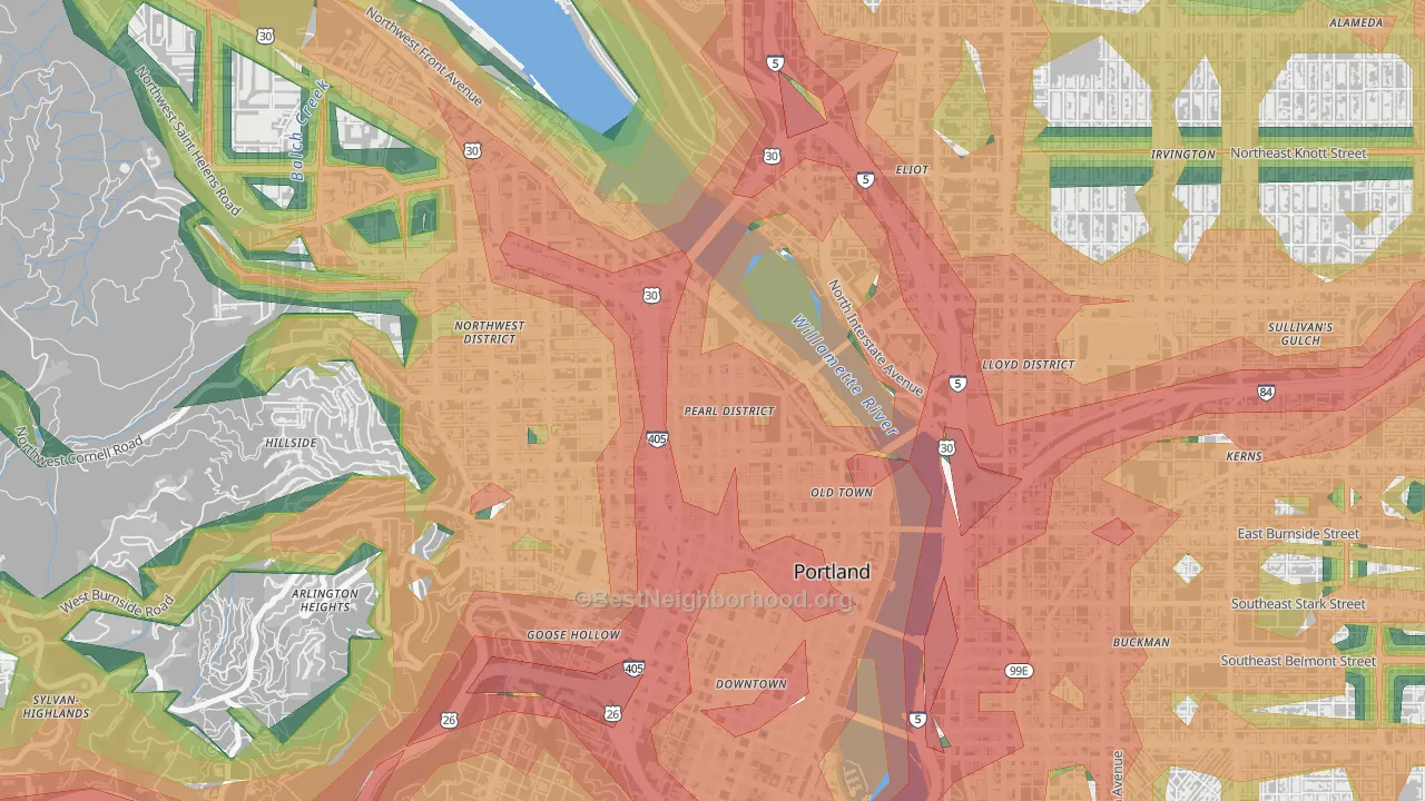 Pearl District, Portland, OR Map of Noise Levels in Pearl District