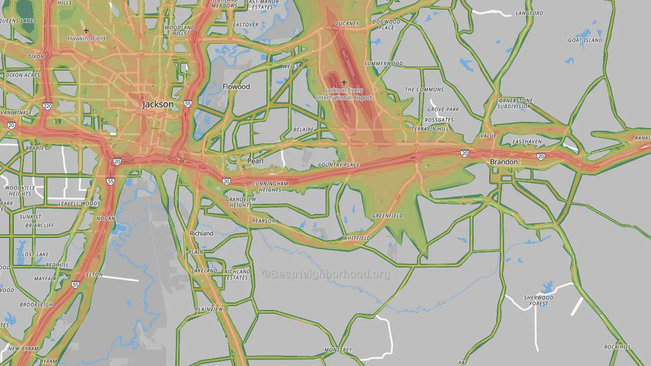 Pearl, MS Map of Noise Levels in Pearl