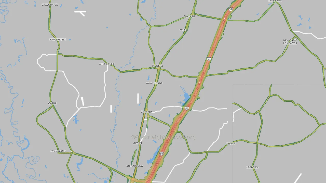 Pearl River County, MS Map of Noise Levels in Pearl River County