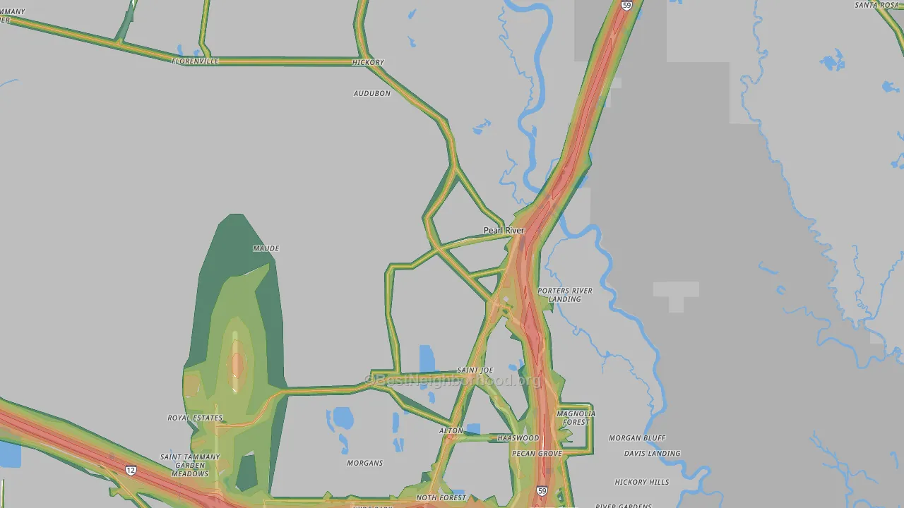 Pearl River, LA Map of Noise Levels in Pearl River