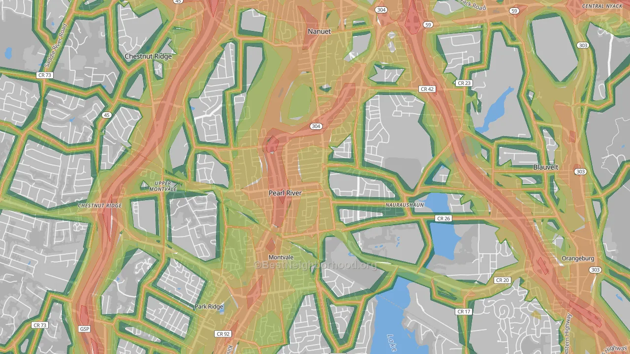 Pearl River, NY Map of Noise Levels in Pearl River