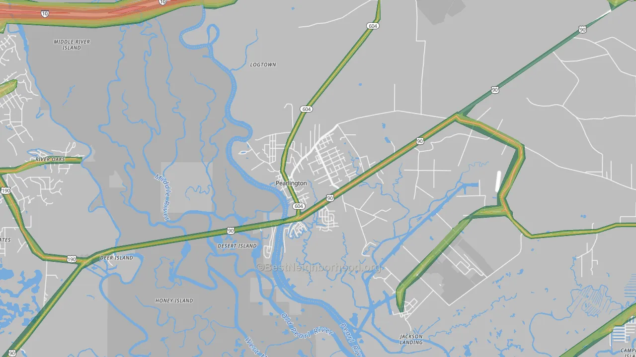 Pearlington, MS Map of Noise Levels in Pearlington